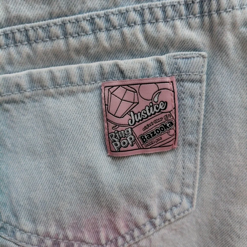 Justice Girls Tie Dye Denim Mini Skirt Size 8 Ring Pop Bazooka Graphics LTWASH